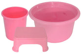 Kuber Industries 3 Pieces Plastic Tub, Dustbin & Stool Set (Pink)